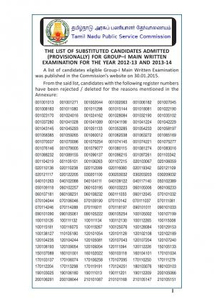 TNPSC Issued List of Candidates for Group–I Main Written Examination
