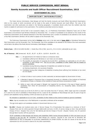 Public Service Commission, West Bengal Notified Recruitment to 20 Posts