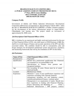 BRL invites application for the position of CFO from eligible MBA graduates