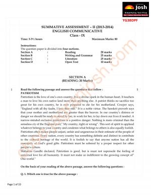 CBSE Class 9 English Communicative Question Paper SA II Set 2 2014