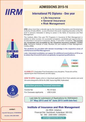 IIRM Notified Admission in International PG Diploma Programme 2015-16