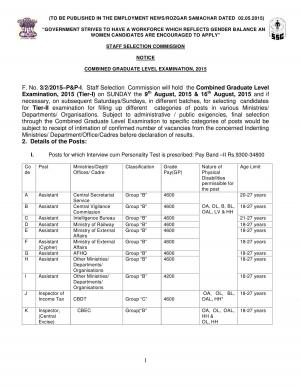 SSC Combined Graduate Level Examination 2015: Notification
