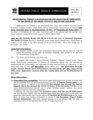 TPSC Notified Recruitment for 53 Assistant Engineer Posts 2015
