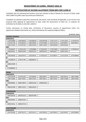 BOB Second Allotment of Clerk