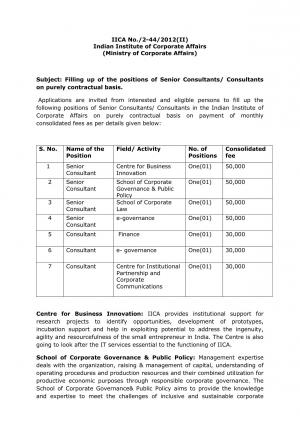 IICA Positions Senior Consultants and Consultants on purely contractual basis 2012