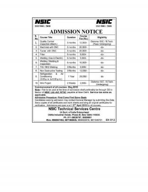 NSIC Notified Admission in Various Courses 2015