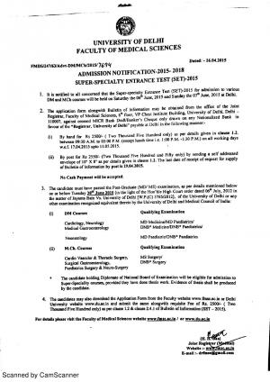 Faculty of Medical Sciences, DU Notified Admission in DM and MCH Courses 2015-18