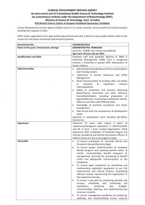 Clinical Development Services Agency Administrative Manager 2014