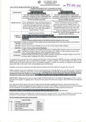 TMC Notified Admission for Diploma in Medical Imaging and Radiotherapy Technology Courses 2015