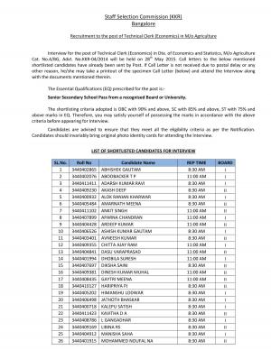 SSCKKR Issued Interview List for Technical Clerk (Economics) Post 2015