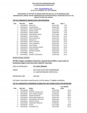 SSCMPR Issued Interview Schedule for Senior Computer Post 2015