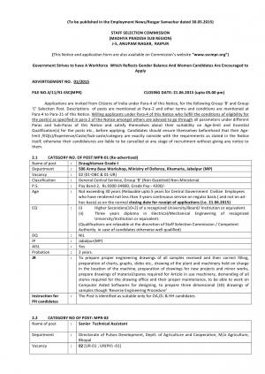 SSCMPR Notified Recruitment for 10 Various Posts 2015