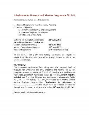 SPAV Notified Admission for Doctoral and Masters Course 2015-16