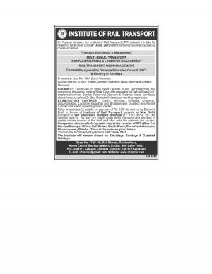 Institute of Rail Transport Notified Admission to Various Diploma Courses 2015