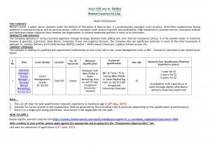 Balmer Lawrie Retail Manager Job