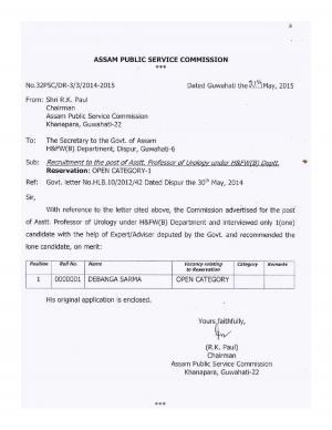 APSC Declared Final Result for Asst Professor (Urology) Post 2015