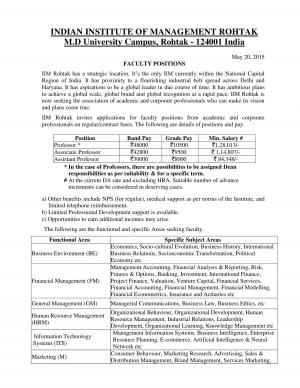 IIM Rohtak Notified Recruitment for  03 Various Posts 2015