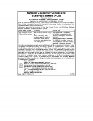 NCB Notified Admission to PG Diploma Course 2015