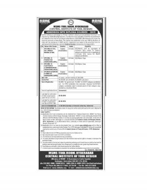 MSME Tool Room, Hyderabad Notified Admission to Diploma Courses 2015
