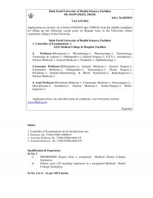 BFUHS Notified Recruitment for 37 Various Posts 2015