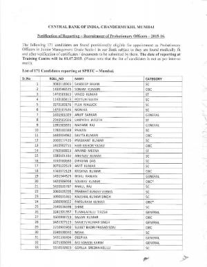 Central Bank of India Declared Final Result for Probationary Officers Posts 2015