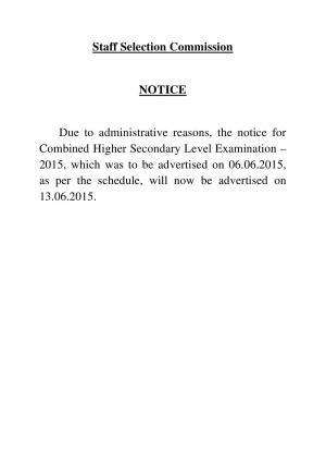 SSC Combined Higher Secondary Level Examination 2015 Important Notice