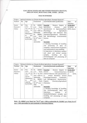 ICAR IGFRI Notified Walk in Interview for 03 SRF Posts 2015