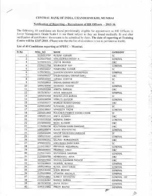 Central Bank of India Declared Final Result for Junior Management Grade Scale I Post 2015