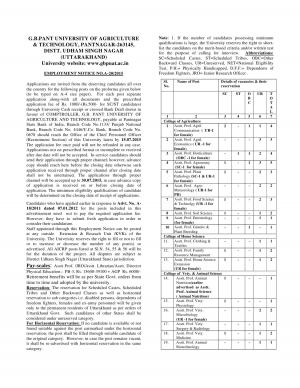 G.B. Pant University of Agriculture & Technology Notified Recruitment for 104 Various Posts 2015