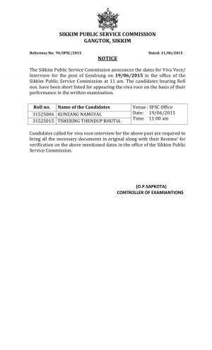 SPSC Declared Interview Schedule for Gendrung Post 2015