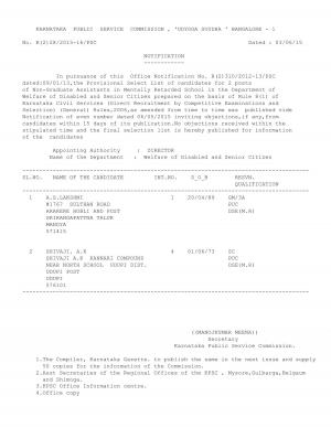 Interview Results KPSC Non Graduate Assistants