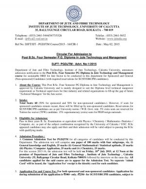 Institute of Jute Technology Notified Admission for PG Diploma Course 2015