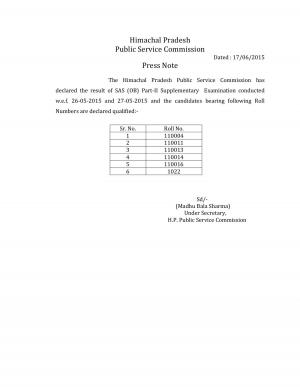 HPPSC SAS OB Part II Supplementary Examination Final Result