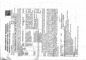 Anand Agricultural University, Gujarat Notified Recruitment for 06 SRF & RA Posts 2015