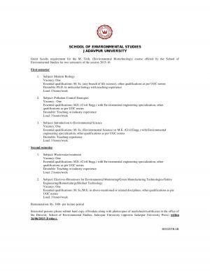 Jadavpur University Notified Recruitment for 05 Guest Faculties Post 2015