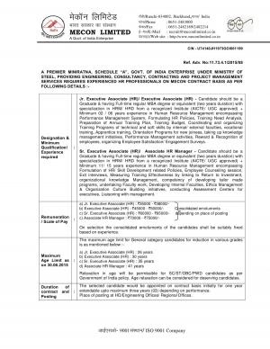 MECON Ltd Recruitment for MBA Graduates 2015