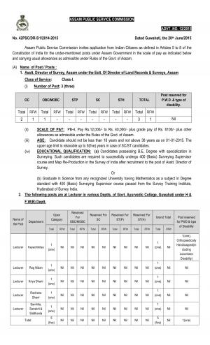 APSC Notified Recruitment to 08 Asst Director & Lecturer Posts 2015