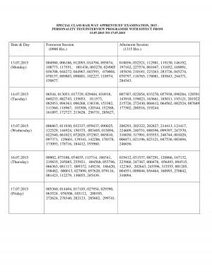 UPSC Special Class Railway Apprentices  Examination 2015  Interview Schedule