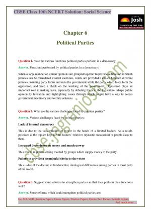 Political Parties CBSE Class 10 NCERT Solution