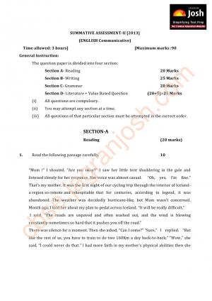 CBSE Class 10 English Communicative Question Paper 2013- SA 2
