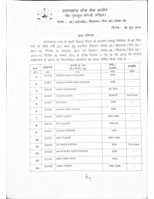 UKPSC Declared Final Result for Sanitary Inspector Post 2015