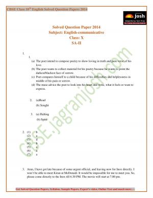 CBSE Class 10 English Communicative Solved Question Paper 2014 SA II