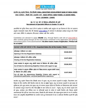 SIDBI Notified Recruitment for 18 Manager & Private Secretary Posts 2015