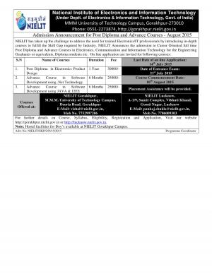 NIELIT Notified Admission for Post Diploma & Advance Courses 2015