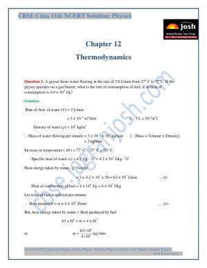 Thermodynamics CBSE Class 11 Chapter 12 NCERT Solution