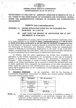 OPSC Notified Recruitment to 05 Assistant Director Posts 2015