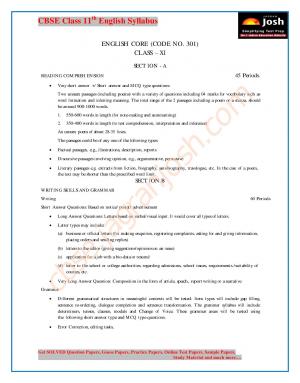 CBSE Class 11 English Core Syllabus