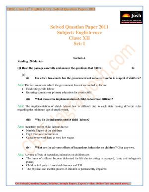 CBSE Class 12th English Core Question Paper 2011 Set 1