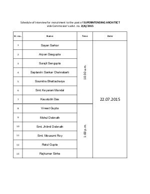 Interview Schedule for Supt. Architect