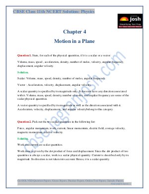 Motion in a Plane CBSE Class 11 NCERT Solution